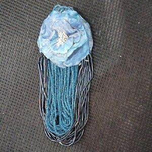Blue Beaded Floral Brooch